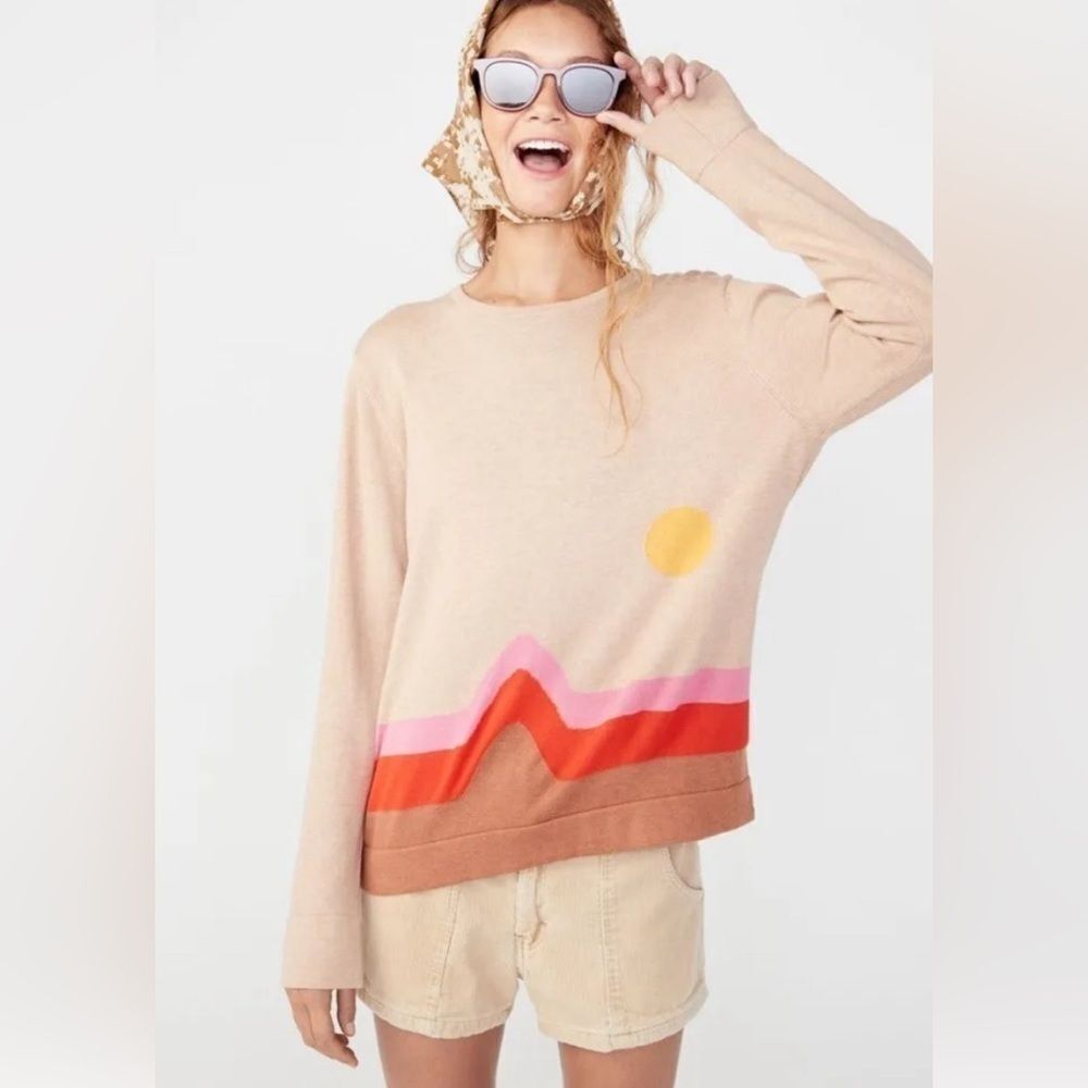 Anthropologie Kule The Leilani Mountain Range Sun Tan Pullover Sweater Size XS